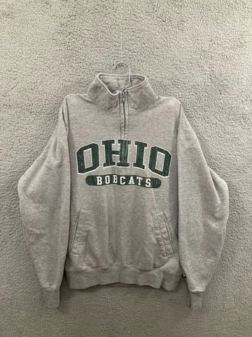 Ohio Bobcats Sweatshirt Mens Gray Pullover 1/4 Zip Mock Neck Champion Sweater Cover