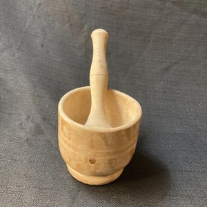 Vintage Bamboo Mortar & Pestle Spice Grinder - Picture 1 of 10