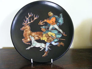 Black  Forest  Vintage  Enamel   Decorated  Stag  Art  Pottery  10. 1/2"  Plate - Picture 1 of 12
