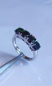 Natural Black Opal Round Gemstone Faceted Ring 925 Silver Sterling Fine Jewelry - Picture 1 of 10