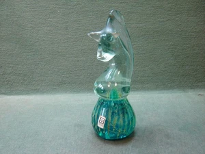 Vintage MDINA Blue & Gold Art Glass Seahorse 16cm Figurine Signed Paperweight - Picture 1 of 13