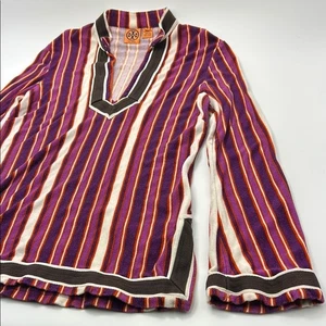 Tory Burch Retro Tunic Medium Multicolor Mod Striped V-Neck Terry Cotton Rad - Picture 1 of 14