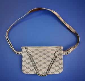 Sac banane Michael Kors MK pour femme signature ceinture taille gris avec chaîne tirette - Photo 1/10