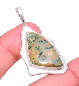 Regenwald Jaspis Handarbeit versilbert Anhänger 1,76" P1679-50, Weihnachtsgeschenk - Bild 1 von 6