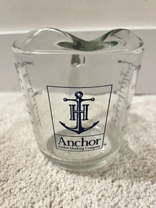 Taza Medidora Vintage Anchor Hocking Glass 2 Tazas EE. UU. Logo Azul Usado - Imagen 1 de 5