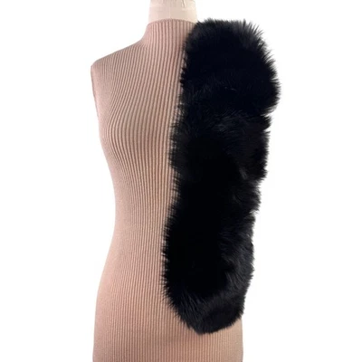 Cuello de piel de zorro esponjoso negro de doble cara borde elástico botón agujero alrededor del cuello Foto 1 de 4