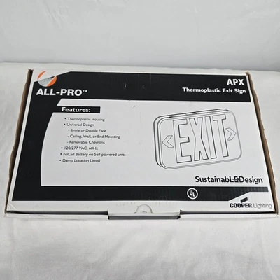 Cooper Lighting All-Pro Thermoplastic LED Exit Sign APX7G Green Letters 120/277V - Image 1 of 4