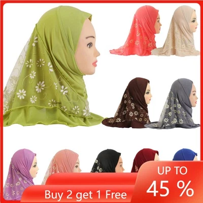 Encaje Musulmán Hiyab Niños Bebés Niñas Chal Bufanda Islámico Niño Sombrero 2-6 Años Foto 1 de 4