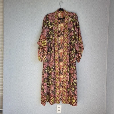 Kimono reversible talla única para la mayoría floral cachemira rosa marrón bolsillos bohemio  Foto 1 de 4