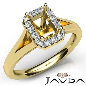 Diamond Engagement Emerald 0.2Ct Semi Mount Halo Prong Set Ring 18k Yellow Gold - Picture 1 of 7