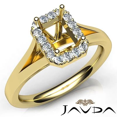 Diamond Engagement Emerald 0.2Ct Semi Mount Halo Prong Set Ring 18k Yellow Gold - Image 1 of 4