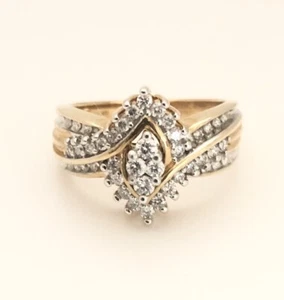 Beautiful Solid 10K Gold Cocktail Ring with Diamonds- Size 7 - Picture 1 of 9