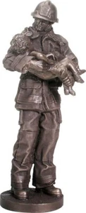 US Firefighter Holding Child - Summit Collection #8780 -12" Bronzed Resin Statue - Picture 1 of 1