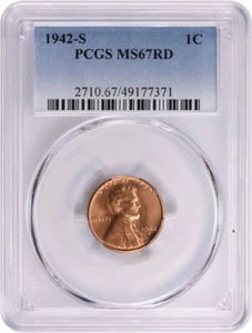 1942-S Lincoln Cent MS67RD PCGS - Picture 1 of 2