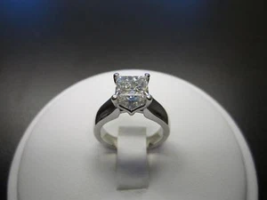 3Ct Princess Cut CZ Solitaire Engagement Ring Real 14K White Gold - Picture 1 of 4