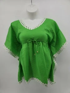 NWT Gretchen Scott Small Lizzie Tunic Green/White Embroidered Drawstring Waist - Picture 1 of 11