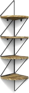 Wall Mount Corner Shelf 4-Tier Rustic Wood Floating Shelves Wall Hanging Shelves - Picture 1 of 2