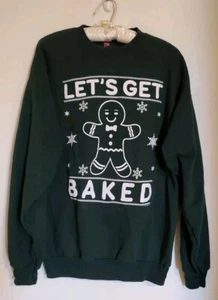 Let's Get Baked Hanes Green Gingerbread Pullover Sweater Langarm Oberteil Large - Bild 1 von 9