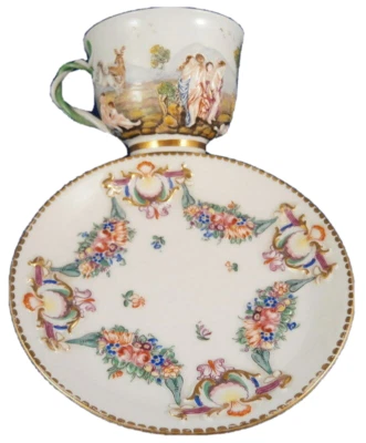 Antique 19thC Richard Ginori Porcelain Cup & Saucer Porzellan Doccia Tasse Italy - Image 1 of 4
