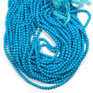 3-5MM Beautiful Dark Blue Turquoise Smooth Round Gemstone 12" Craft Making Beads - Picture 1 of 10