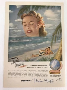 Woodbury Dream Stuff Vtg 1949 Print Ad Tropic Dream Couple On Hawaiian Beach - Picture 1 of 3