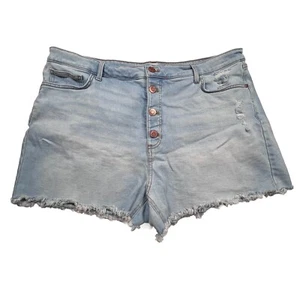 LC Lauren Conrad High Rise Button Fly Denim Shorts Plus Size 22W Blue Casual - Picture 1 of 9