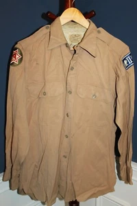 Original WW2 U.S. Army Officer's Double Patched Khaki Cotton L/S Uniform Shirt - Picture 1 of 12