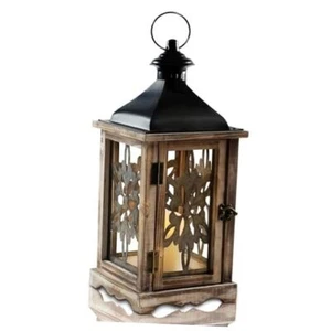 Rustic Christmas Farmhouse Lantern Decor, Wood & Metal 16'' Candle Lantern - Picture 1 of 7