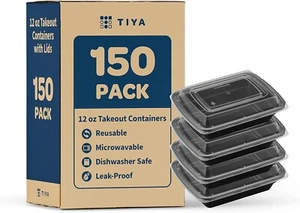 TIYA Lebensmittelbehälter zum Mitnehmen - 12 Unzen Großpackung 150 Stück mit Deckel - Rechteckig Pl... - Bild 1 von 5