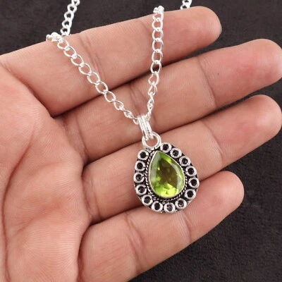 Peridot Gemstone Handmade 925 Sterling Silver Jewelry Pendant Gift For Wife - Image 1 of 3