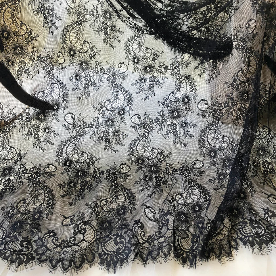 3 Meters Chantilly Flower Lace Fabric French Lace  Eyelash Tulle for Costumes - Image 1 of 4