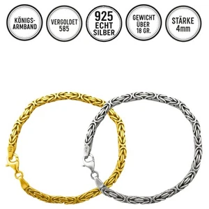 Bracelet roi argent / plaqué or 585 argent 925 chaîne royale épaisseur 21 cm 4 mm - Photo 1/19