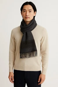 Bufanda de lana Corneliani para hombre - Ropa clásica italiana para hombre, bufanda de carbón oscuro - Imagen 1 de 8