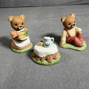 Vintage Rare 1989 Homco Set of 3 "Cute Bears Enjoying a Picnic" #1462 Figures - Bild 1 von 5