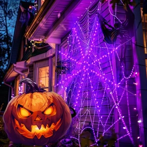 12Ft Light Up Lighted Spider Web Outdoor Spider Web Lights Giant Halloween Decor - Picture 1 of 11