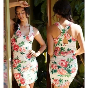 Daily Practice Anthropologie L Kleid Blumen Midi Rüschen Rosa Grün Eureka NEU - Bild 1 von 11