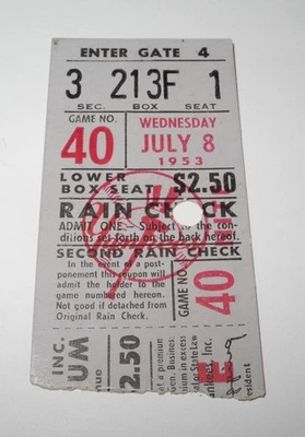 1953 Baseball New York Yankees  vs Red Sox Ticket Stub 7/8 Mickey Mantle Hit - Image 1 of 2