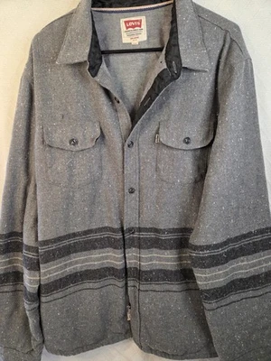 Levi's Men's 2XL Wool Blend Shirt Jacket Shacket Gray Stripe Cowboy Western Warm - Image 1 of 4