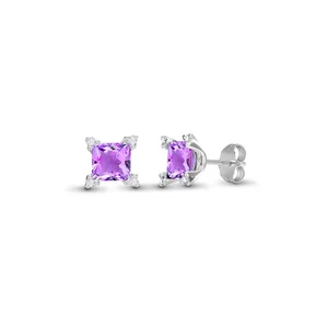 18ct White Gold Jewelco London Diamond Purple Amethyst Square Stud Earrings - Picture 1 of 3