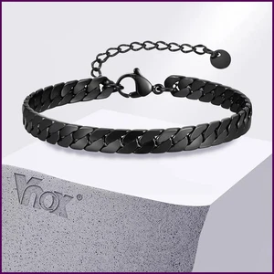 Pulseras de cadena cubanas negras góticas Vnox para hombre, bordillo plano de acero inoxidable Miami - Imagen 1 de 26