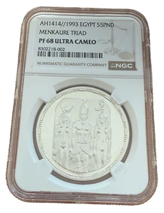 Egypt 1993 Silver 5 Pounds NGC PF68UC Menkaure Triad - Picture 1 of 2
