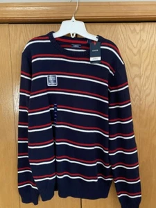 Neu mit Etikett marineblau rot weiß gestreifter Herrenpullover IZOD Pullover Größe Large NEU - Bild 1 von 2