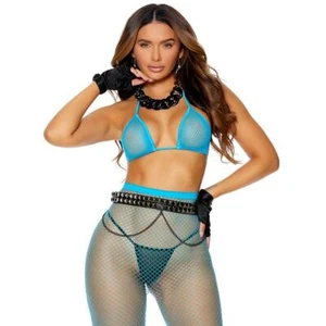 Diamond Net Sujetador Top Leggings Set Halter Cuello Cuerda Pantalones Transparentes Turquesa 12092 - Imagen 1 de 5