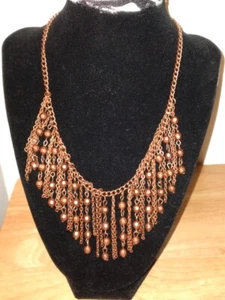 New Fashion Costume Jewelry Necklace & Earring Set = Cascading Copper Beads NWT - Picture 1 of 2