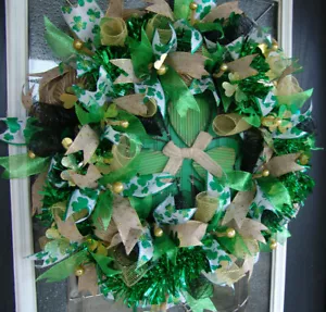 St. Patricks Day Kleeblatt Deko Netz Haustür Kranz, Wohndeko Dekoration - Bild 1 von 6