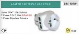 ADATTATORE DOPPIA PRESA SCHUKO BIPOLARE + 2 PRESE BIPASSO 2P+T 16A CEE spina - Picture 1 of 1