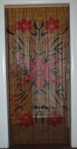 Bamboo Beaded Curtain for Doorways Hanging Room Divider  Red and Black Flowers - Picture 1 of 4