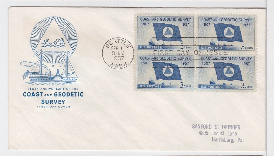 TurtlesTradingPost - Coast & Geodetic Survey #1088- FDC 1957 Farnam Block of 4 - Image 1 of 1