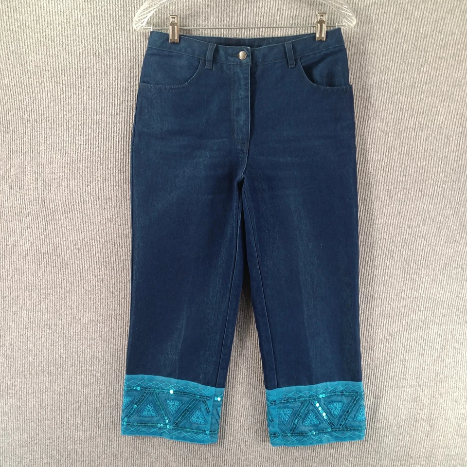 Pantalón capri vaquero Reflections Images Of You para mujer 4 azul denim bordado con cuentas Foto 1 de 4