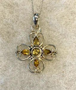 Sterling Faceted Citrine Ornate Cross on 18-Inch Cable Chain - 6.8  Grams - Picture 1 of 10